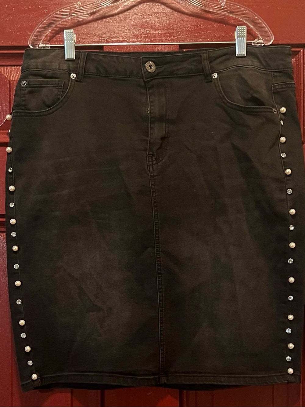 Ashley Stewart Black Pencil Skirt with Silver Stud Trim